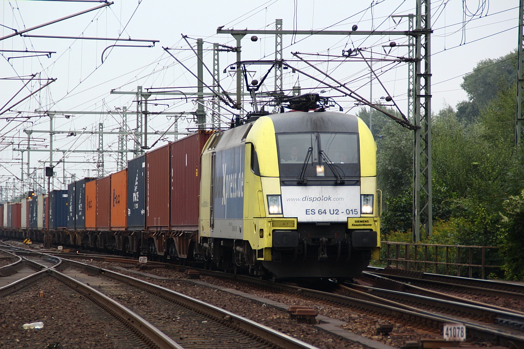 182 515-7/ES64U2-015 der boXxpress mit Containerzug in HH-Harburg. 07.09.12