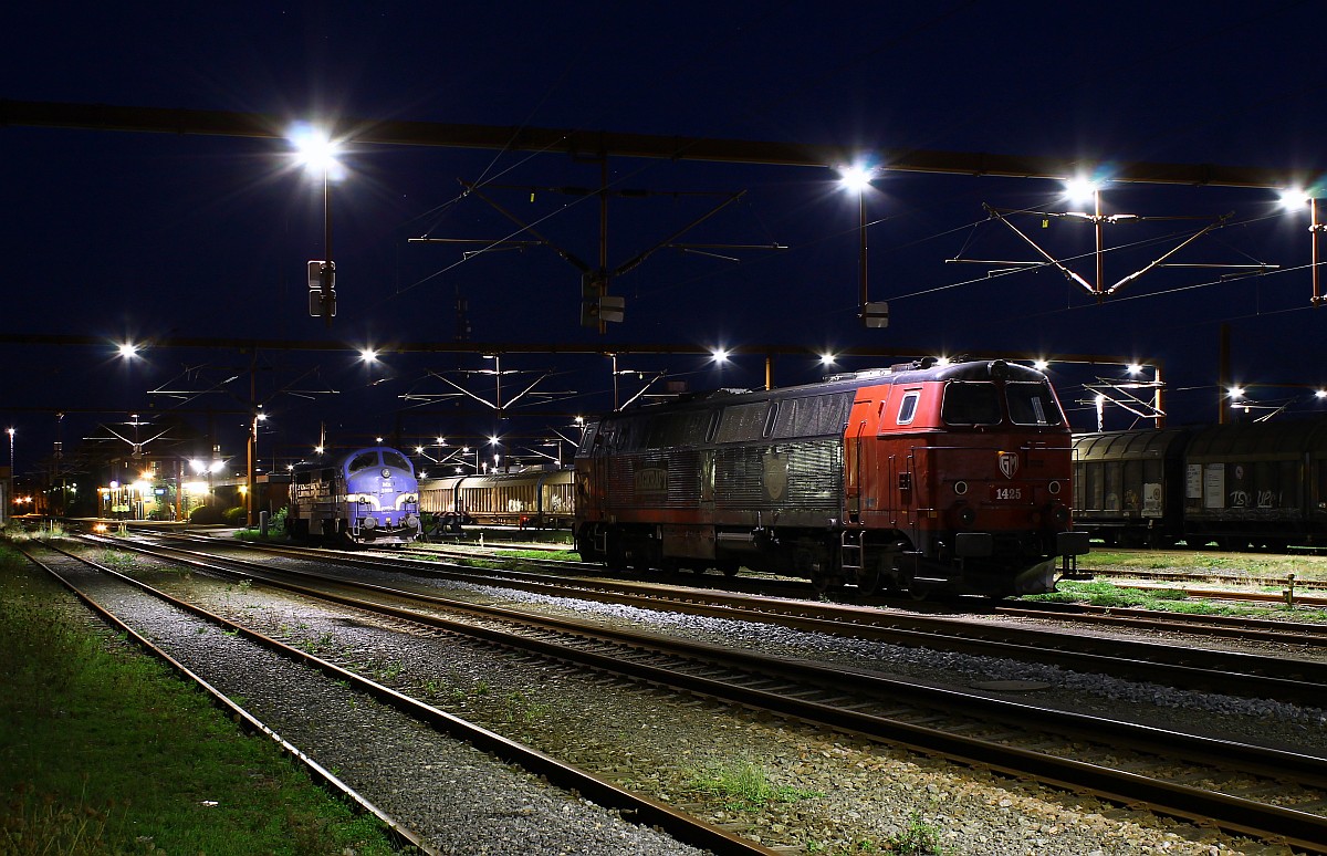 Beim warten auf die SBB Historic Lok konnten die Tågkraft Litra MZ 1425 und die Conntec Litra MX 1008 im dønischen Padborg festgehalten werden. 08.09.2015
