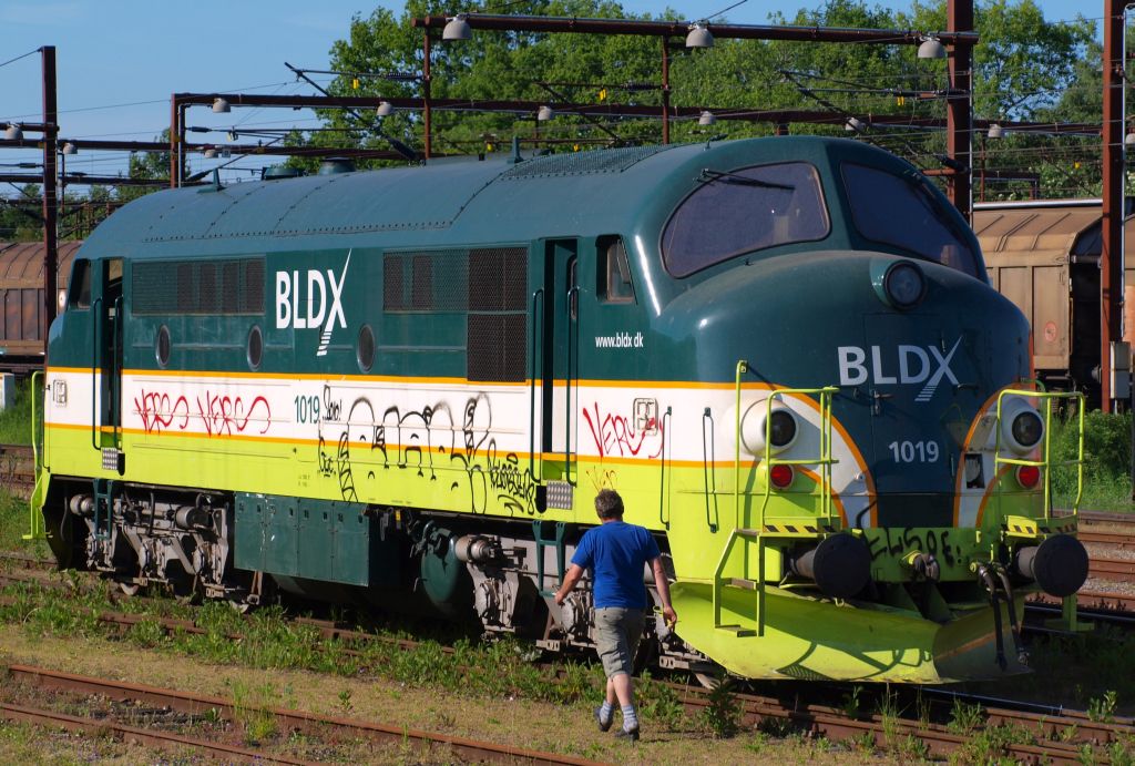 BLDX Mx 1018 beim umsetzen im Bhf Padborg(Tf hat gerade die Weiche gestellt....). 04.06.2010