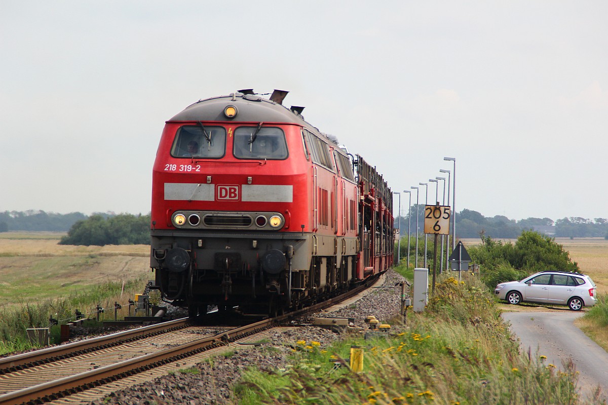 DB 218 319+311 mit Shuttle nach Westerland, Lehnshallig 04.08.2012