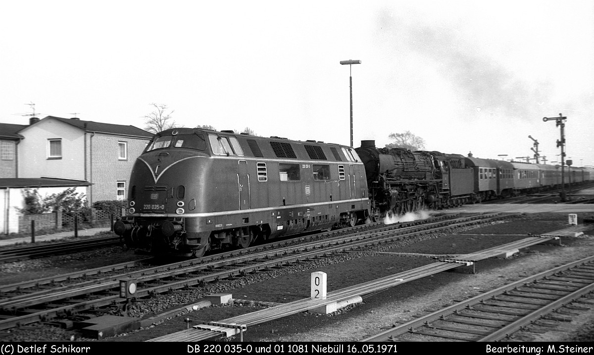 DB V200 035 + 01 1081 Ausfahrt Niebüll 16.05.1971(DigiScan 031)