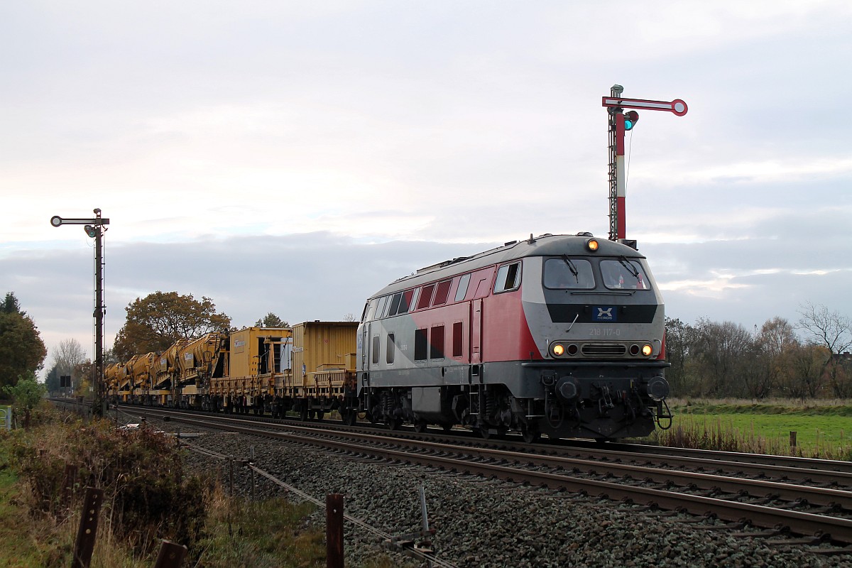 Heros 1218 117-0 eingesetzt als Bauzuglok an der Marschbahn. Bredstedt/Langenhorn 06.11.2016