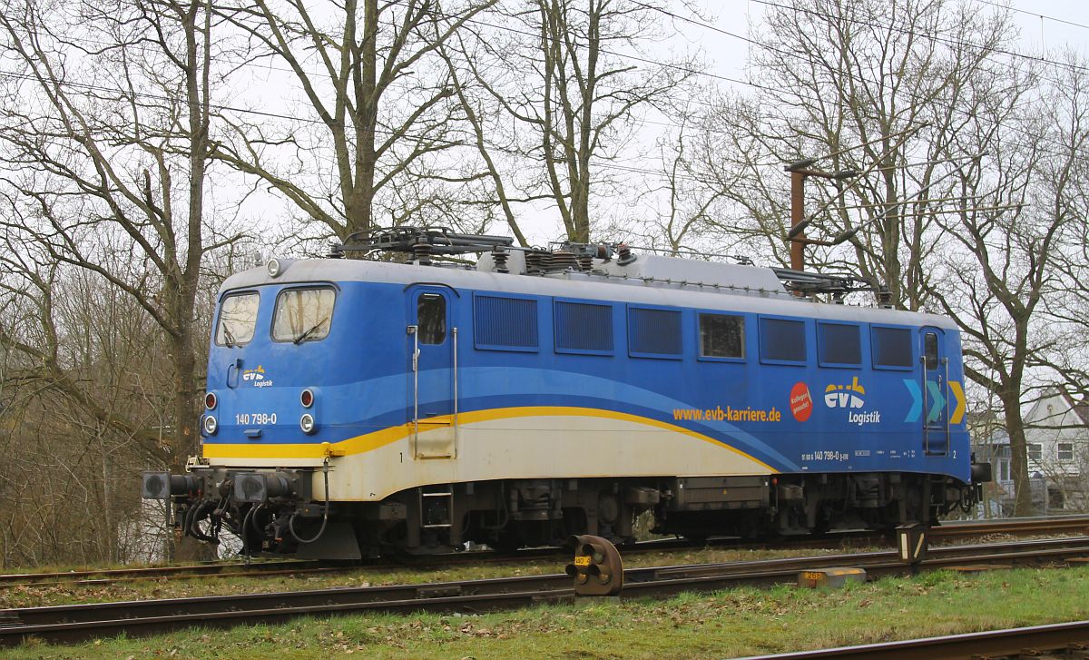 Mittelweserbahn/EVB 140 798-0 (REV/EVB/14.02.2018) wartet in Pattburg/Padborg auf die Rückleistung 14.02.2023 