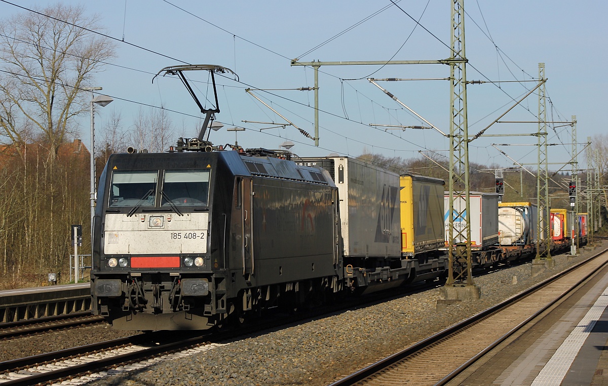 MRCE/TXL 185 408-2 mit dem Ohl/Fixmer KLV in Schleswig. 24.03.2017