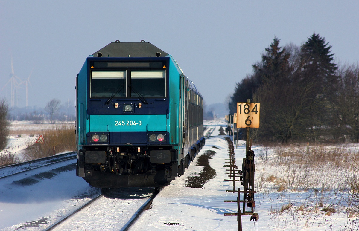NAH.SH/Paribus/DB 245 204 mit RE6 nach Westerland, Langenhorn 05.03.2018