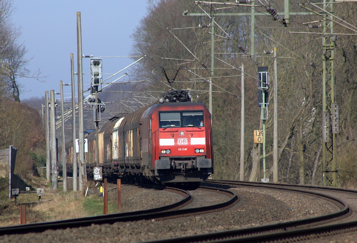 RSC EG 3108 mit H-Wagen ganzzug nach Maschen. Schleswig 28.03.2017