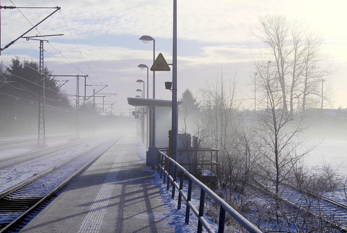Sieht nicht sehr freundlich aus täuschte aber der kurze Nebeleinzug im Bhf Schleswig denn wenig später sah es so aus...25.01.2014