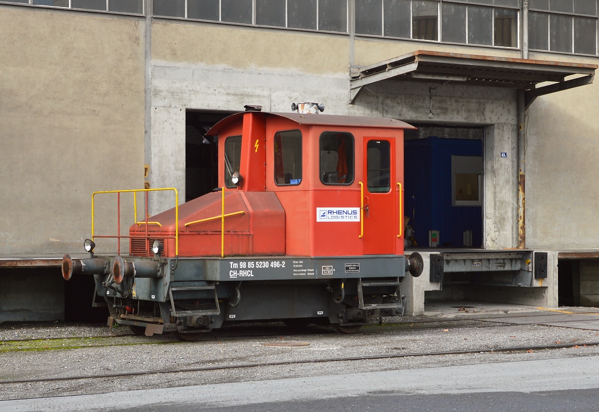 Spitzmaus Tm I 496 bei Rhenus Logistics in Romanshorn. Diese Lok wurde leider kaputtgefahren und ist heute nicht mehr in Betrieb. November 2015.