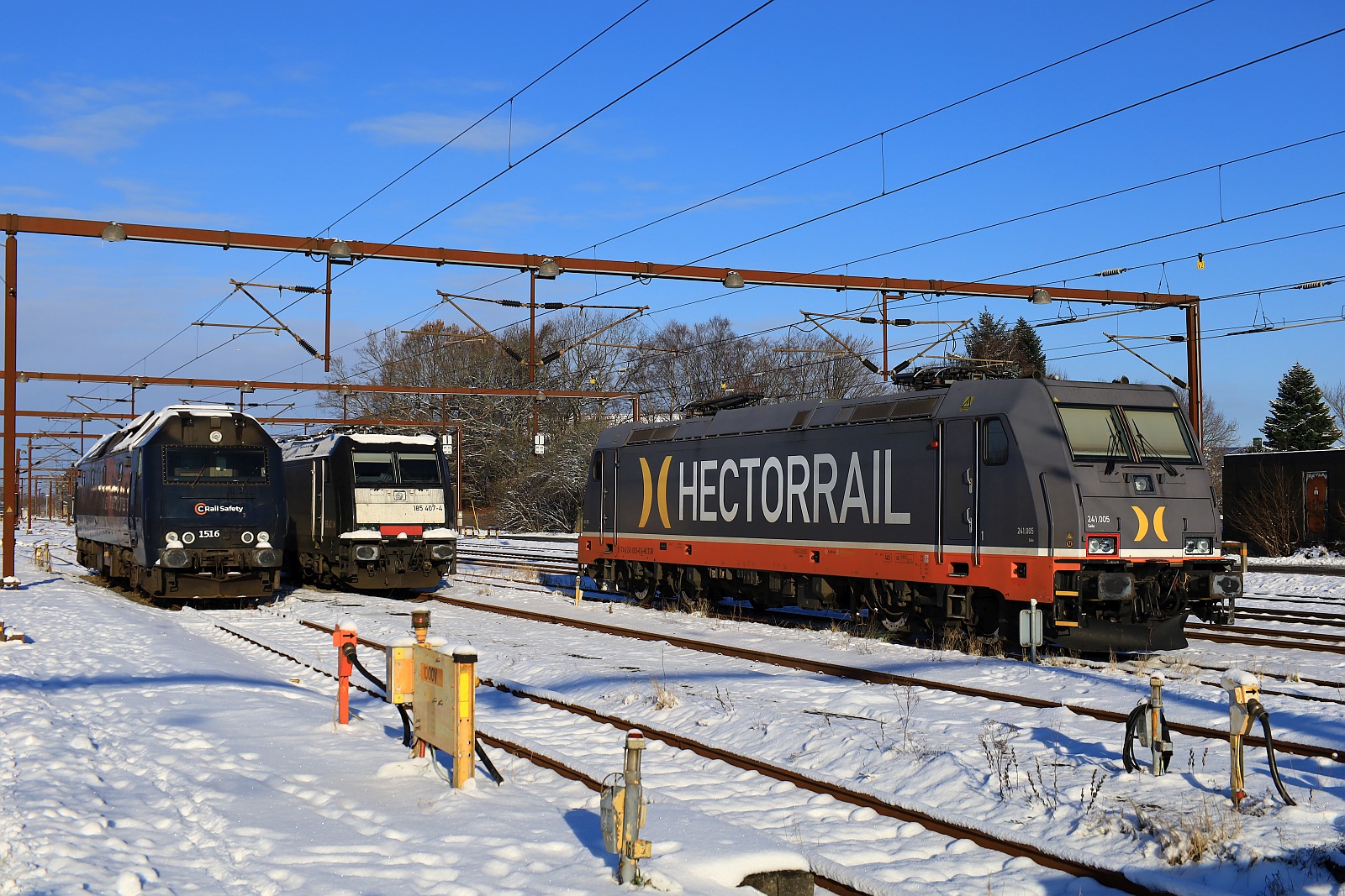 Hector 241.005 BRLL 185 407 und NRFAB/RailSafety TME 1516 Pattburg/DK 02.12.2023