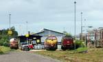 Blick auf die CFL Cargo Werkstatt in Pattburg...links die CFLDK MY 1146, davor die beiden CFL Loks 1805 und 1812 dahinter die NRS MY 1148 und rechts die DBCSC MZ 1456. Pattburg 02.07.2019