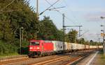 br-0-185-321-337-traxx-f-140-ac2/572185/dbcsc-185-336-2-mit-dem-neuen DBCSC 185 336-2 mit dem neuen Volvo Zug unterwegs Richtung Dänemark. Schleswig 23.08.2017
