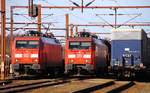 DBS/RSC EG 3101 und 3108 stehen in Fahrtrichtung Hamburg im Bhf Padborg während die 0185 326 gerade mit ihrem Gz in den Bahnhof einfuhr. Padborg 08.03.2014