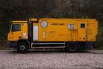 MB/Zargo Actros 1832 SPF 101(Ultraschall Schienenprüffahrzeug, 97 59 03 536 60-8)der Firma Pethoplan GmbH abgestellt auf einem Parplatz am Bü in Schleswig. 27.03.2014