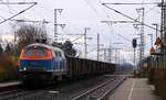 NBE 225 006-6 mit dem ersten Teil des Dünger-Kalk Zuges bei der Einfahrt in Jübek. 26.03.2013