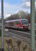 Nachschuß auf einen RE80 Triebwagen der in dem Fall den 642 188 zeigt, auf seinem Weg nach Crailsheim in Bretzfeld am Samstag den 24.2.2024