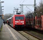 101 095-8 mit dem IC 2407 nach Köln beim Halt in Schleswig. 01.02.2013