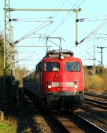 DB E 10 469/110 469-4 reiht sich nun auch in die Liste der zahlreichen Zugloks des IC 2410/17 Hanseat ein, hier hat sie gerade Einfahrt in Schleswig.