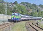 111 074 mit dem RE8 Ersatzzug aus Würzburg Hbf nach Stuttgart Hbf in Roigheim erwischt am 12.9.2023