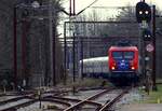 Einfahrt für den Snälltåget D 304 (Salzburg Hbf-Malmö Central) mit Zuglok WFL 114 006-0 in Pattburg/DK 06.03.2022