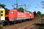 120 160-7/502-0 steht mit einem Mess-Zug(Fahrwegmessung RailLab 1) in Warteposition im Bhf von Schleswig.