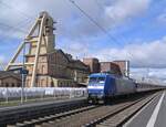 In Kochendorf konnte ich den nach Bietigheim-Bissingen  fahrenden RE8 Ersatzzug von der145 CL 201 der PRESS gezogen aufnehmen. 24.2.2024 