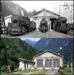 Depot/Lokschuppen Franzenfeste am 20.04.1976(oben) und am 27.07.2005(unten)