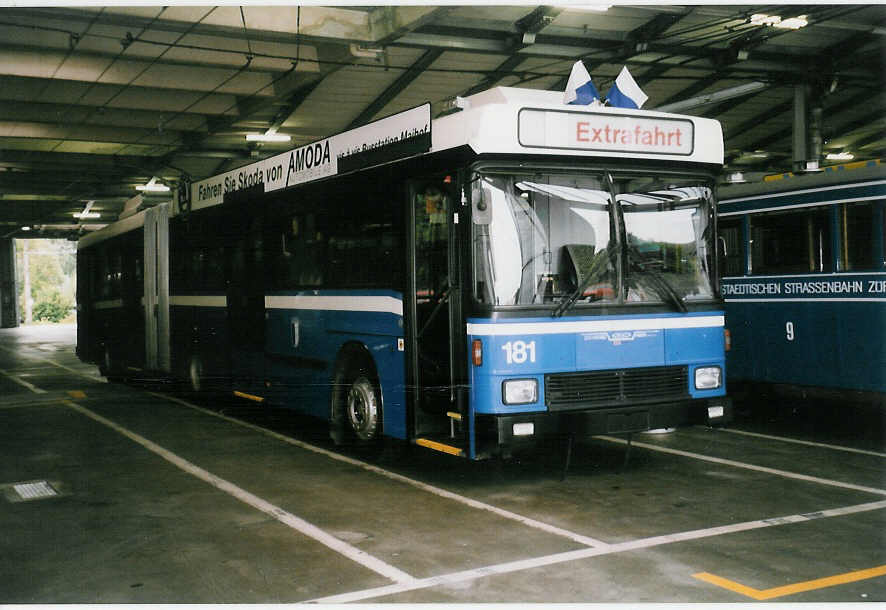 (035'617) - VBL Luzern - Nr. 181 - NAW/Hess Gelenktrolleybus am 28. August 1999 in Luzern, Depot