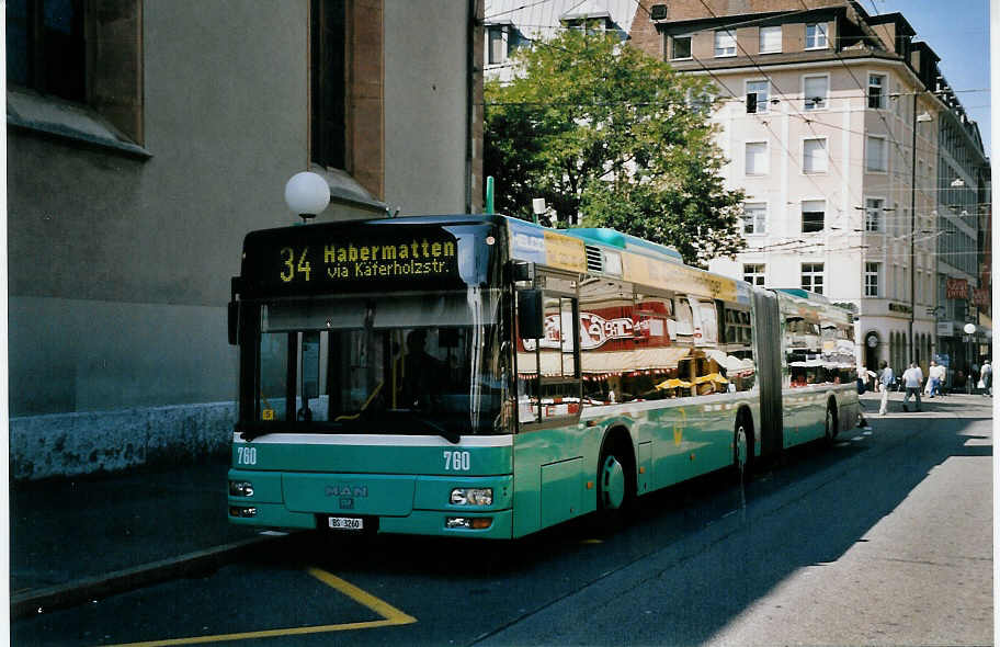 (062'036) - BVB Basel - Nr. 760/BS 3260 - MAN am 29. Juli 2003 in Basel, Claraplatz