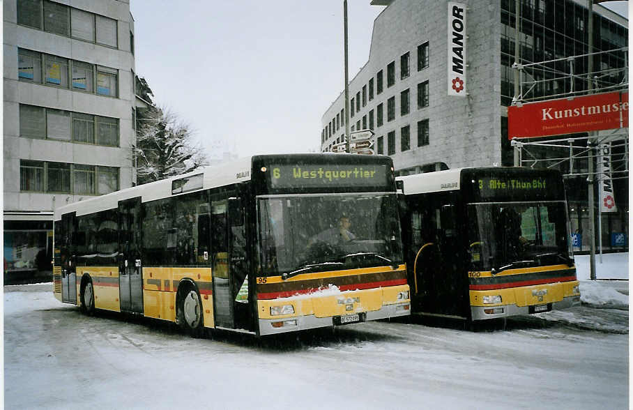 (074'304) - STI Thun - Nr. 95/BE 572'095 - MAN am 23. Januar 2005 beim Bahnhof Thun