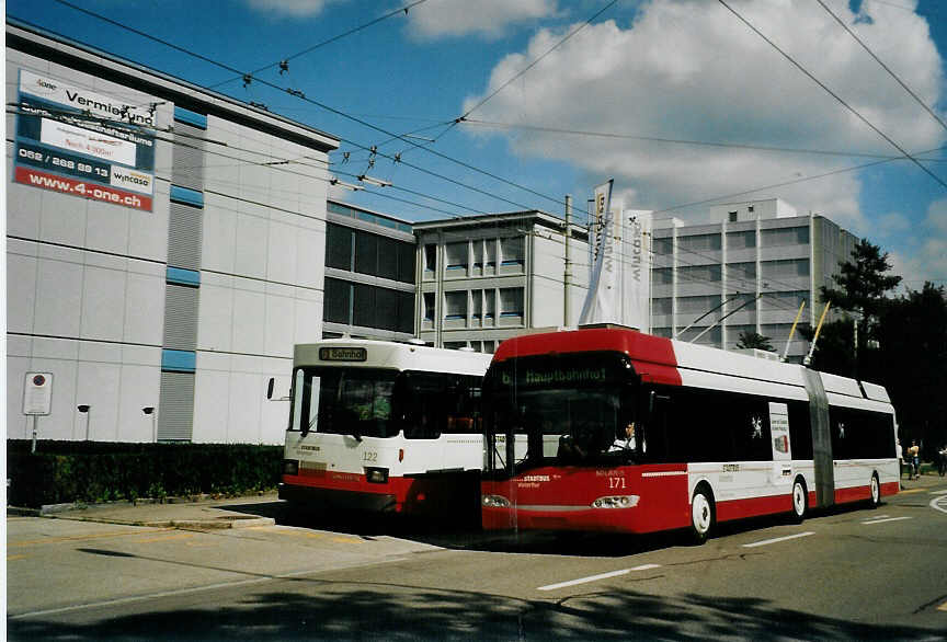 (080'124) - SW Winterthur - Nr. 171 - Solaris Gelenktrolleybus am 28. August 2005 in Winterthur, Strahlegg
