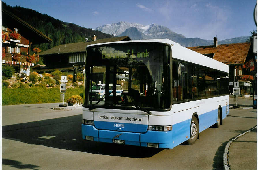 (080'312) - LVB Lenk - BE 132'599 - Volvo/Hess (ex RTB Altsttten Nr. 12) am 3. September 2005 beim Bahnhof Lenk