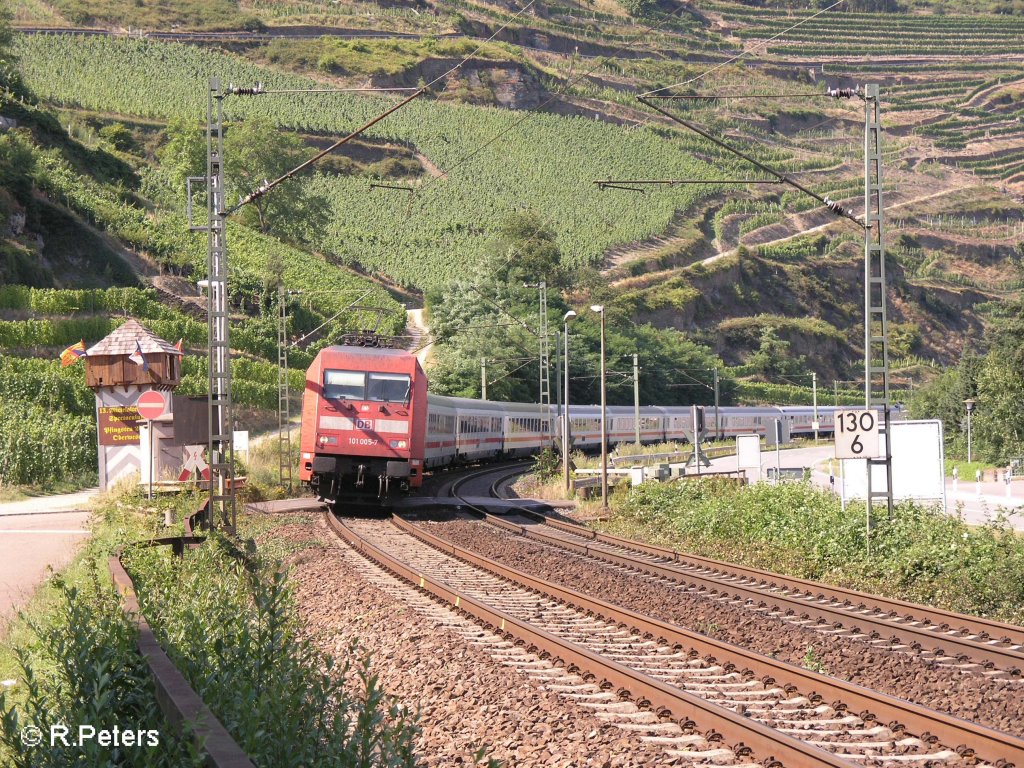 101 005-7 zieht den IC 2115 Stralsund – Mainz die Linke Rheinstrecke runter. 24.07.08
