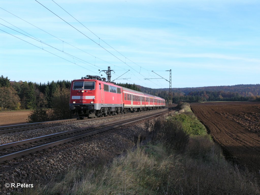 111 173-1 zieht RB32122 Plattling – Neumarkt (Oberpfalz)bei Wilmersdorf.29.10.10
