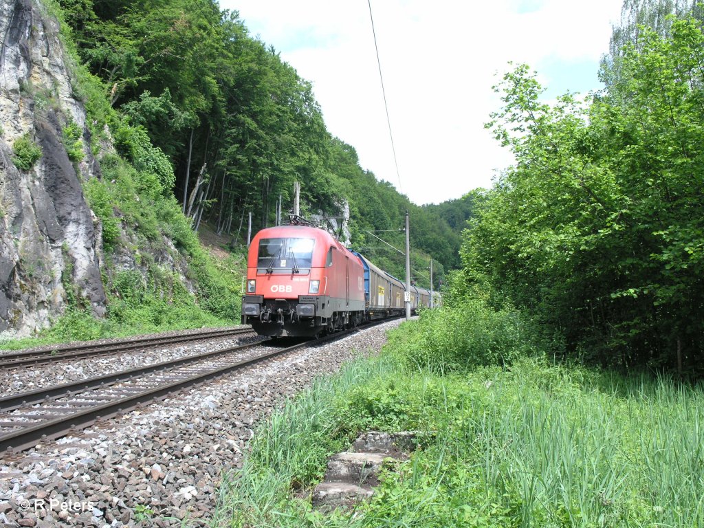 1116 001 mit einem gedecktem Gterzug bei Matting. 29.05.10