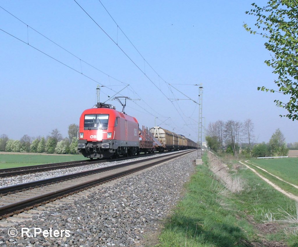 1116 030-6 mit einen gemischten Gterzug bei Moosham nach Passau. 21.04.11