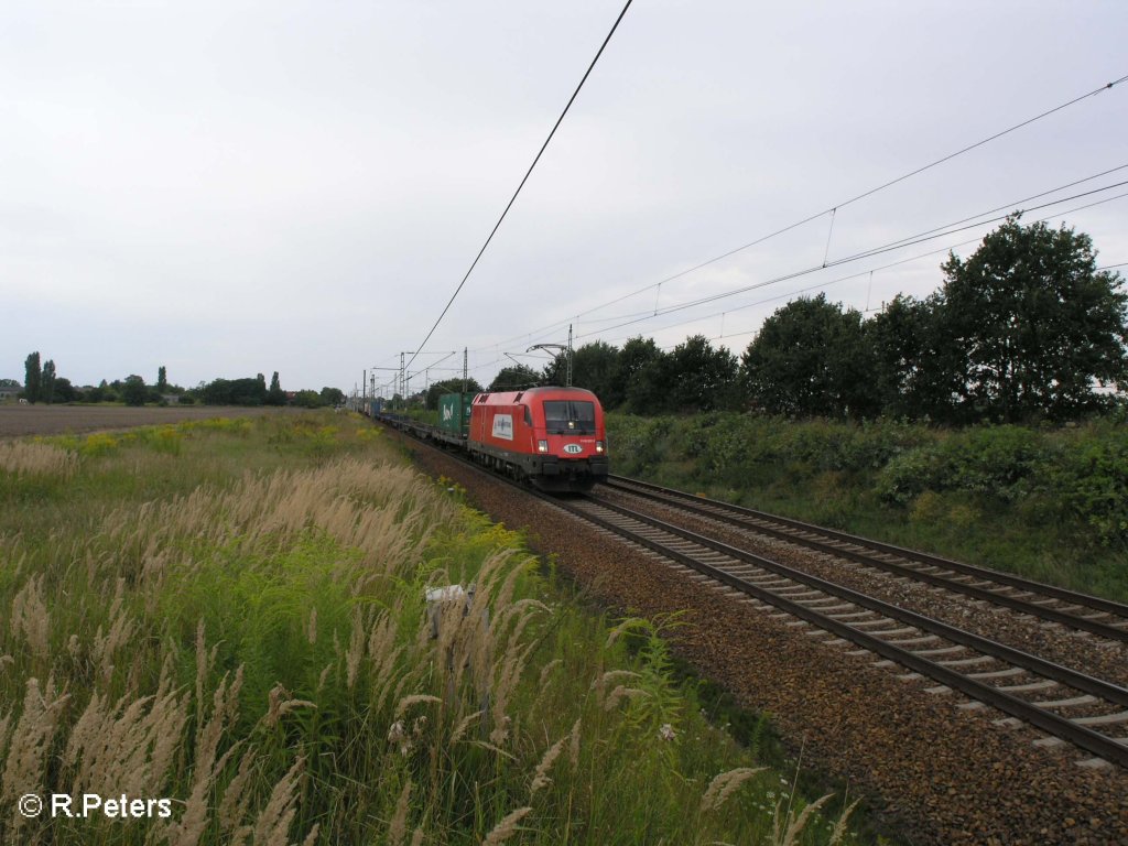 1116 237-7 zieht bei Jacobsdorf(Mark) ein containerzug nach Frankfurt/oder. 19.08.08