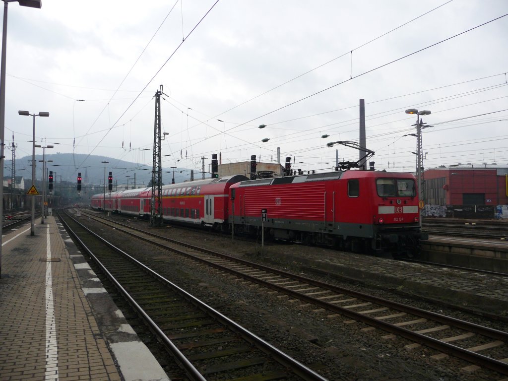 112 134 verlsst am 14.03.2010 den Hagener Hauptbahnhof. RE7 -> Krefeld Hauptbahnhof