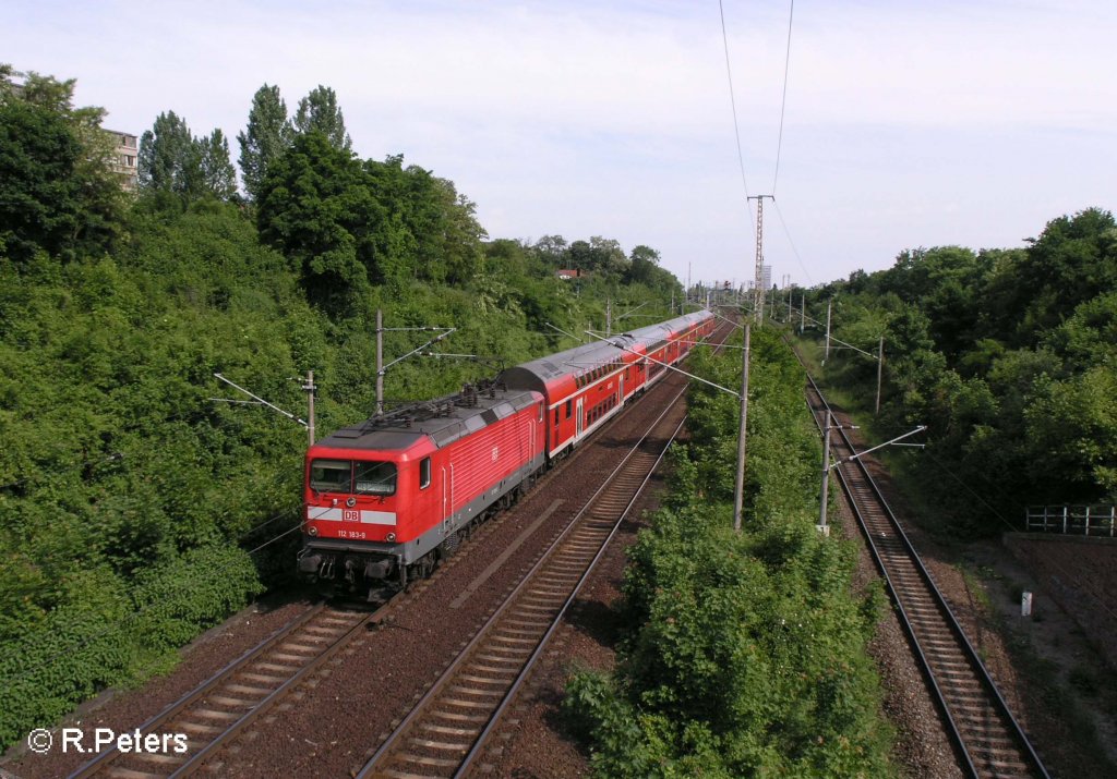 112 183-9 verlsst Frankfurt/Oder mit einem RE1 Eisenhttenstadt. 24.05.08