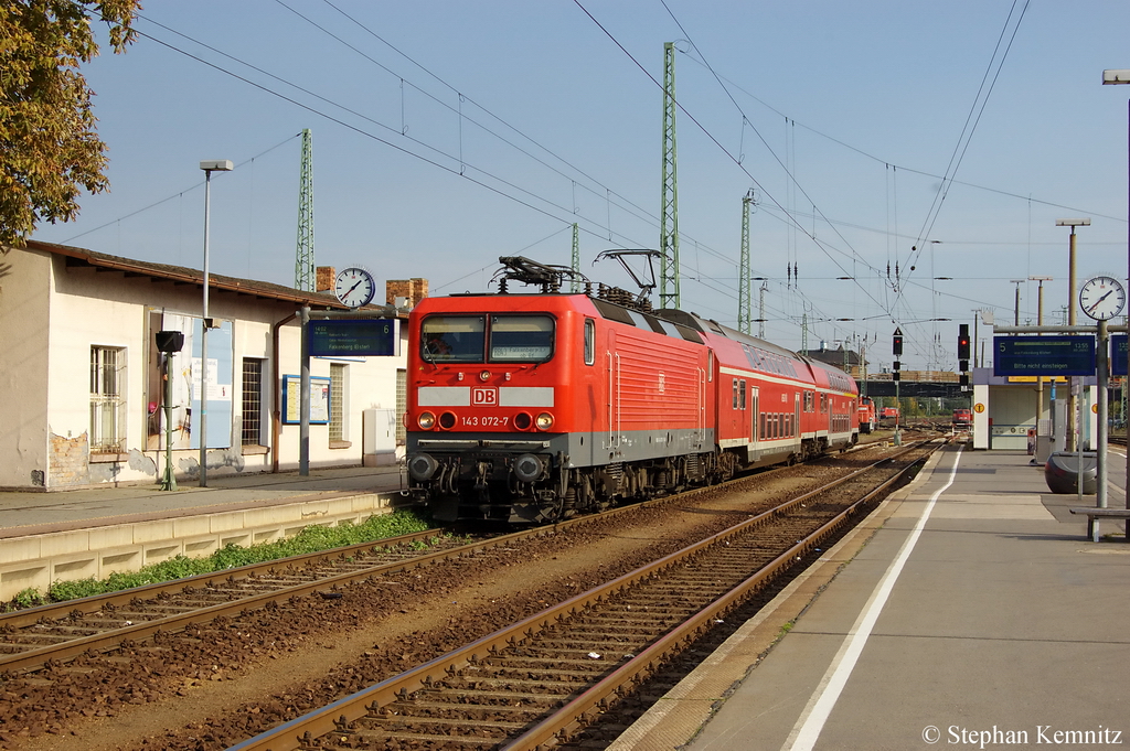 143 072-7 mit der RB43 (RB 28890) von Cottbus nach Falkenberg(Elster) oberer Bahnhof in Cottbus. 18.10.2011