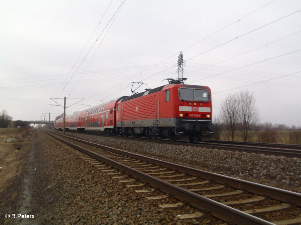 143 339-0 mit RE nach Meien bei Borsdorf. 05.03.11