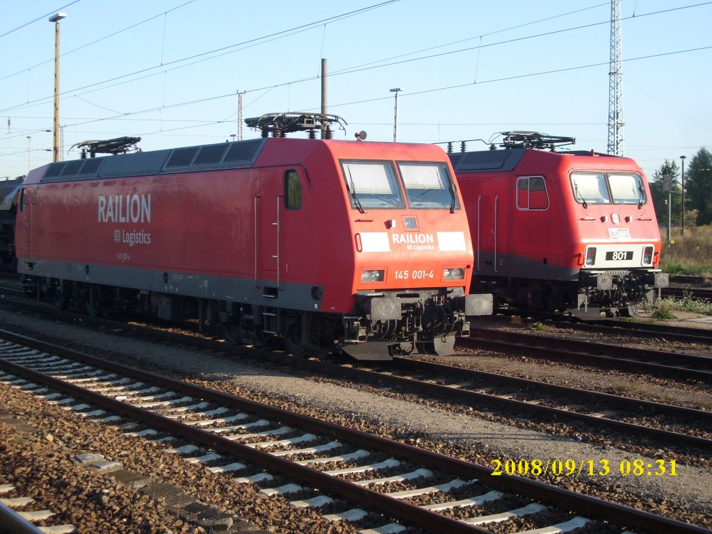 145 001 und MEG 801(ex.156 001) am 13.September 2008 in Angermnde.