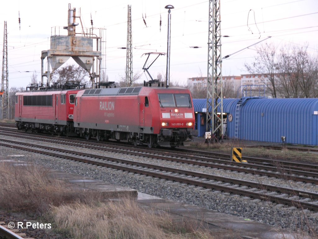 145 055-0 kommt mit 155 184-5 im Schlepp in Frankfurt/Oder eingefahren. 19.03.08