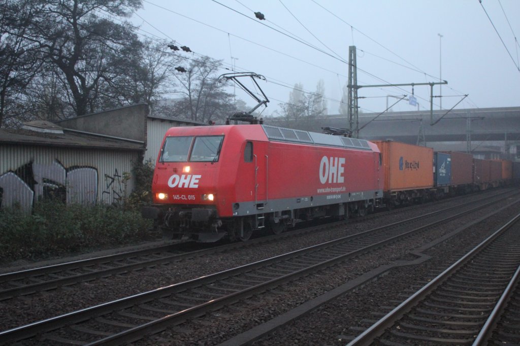 145-Cl 015 Mit Containerzug Durch Hamburg Harburg am 09.11.2011