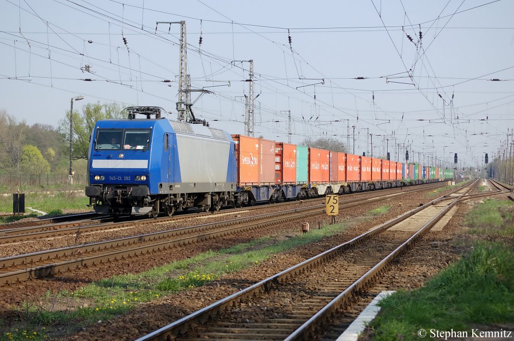 145-CL 202 (145 098-0) ITL mit Containerzug in Priort in Richtung Marquardt unterwegs. 19.04.2011