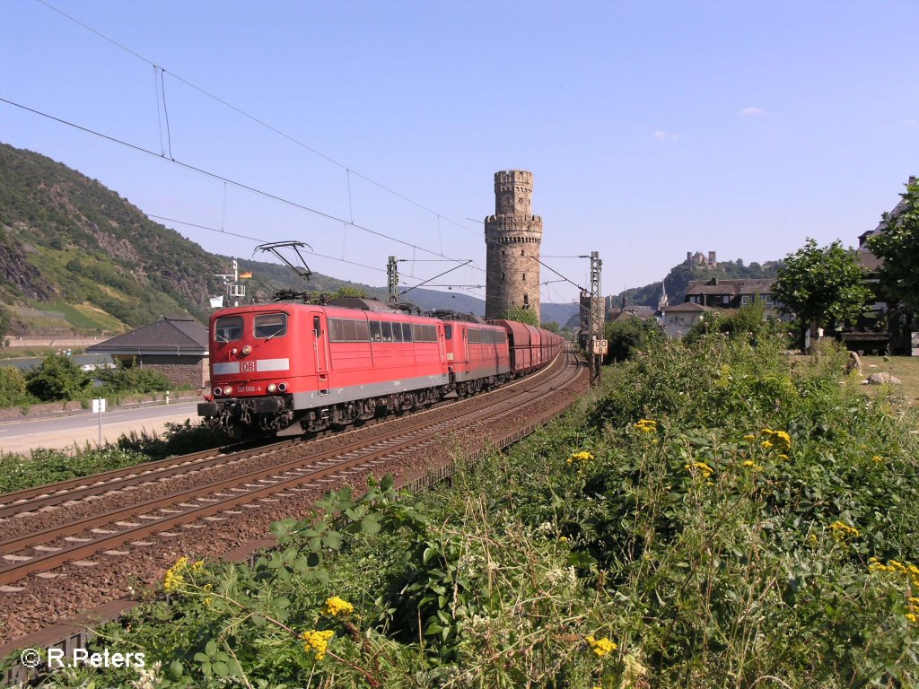 151 006-4 + 014 verlassen Oberwesel mit ein Kohlezug/Erzbomber. 24.07.08