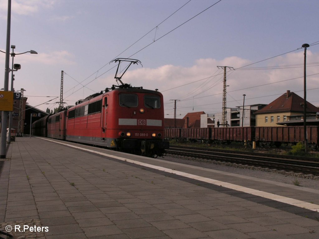 151 089-0 und 164 durchfahren Frankfurt/Oder mit ein Erz-Bomber. 29.05.08