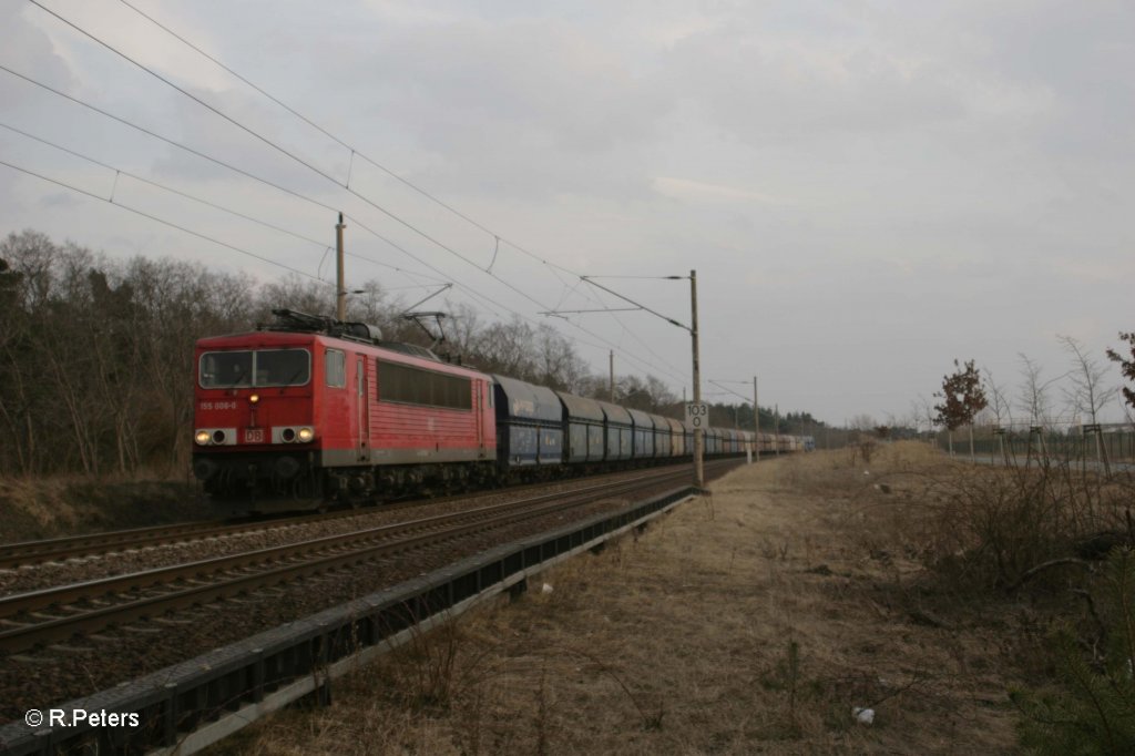 155 006-0 mit Polenkohle kurz hinter Eisenhttenstadt. 09.03.11