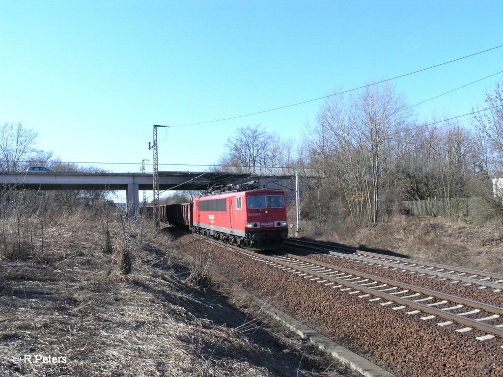 155 038-3 mit Kohlezug bei Frankfurt/Oder Nuhnen. 07.03.11