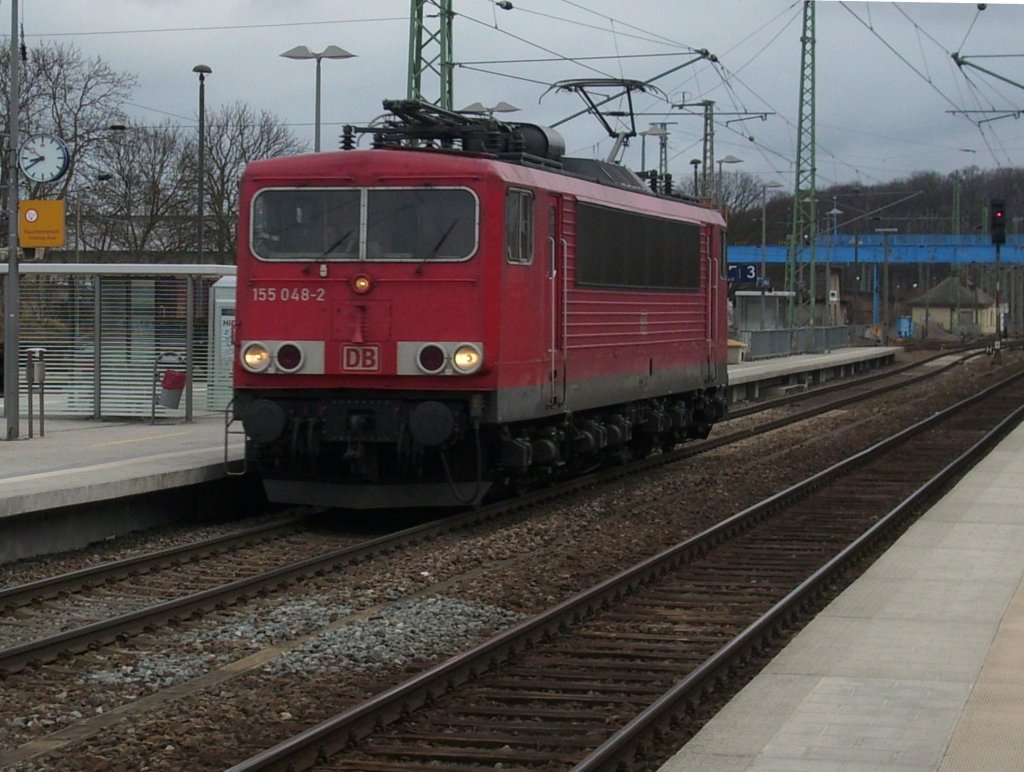 155 048 am 22.Mrz 2010 bei der Durchfahrt durch Bergen/Rgen.