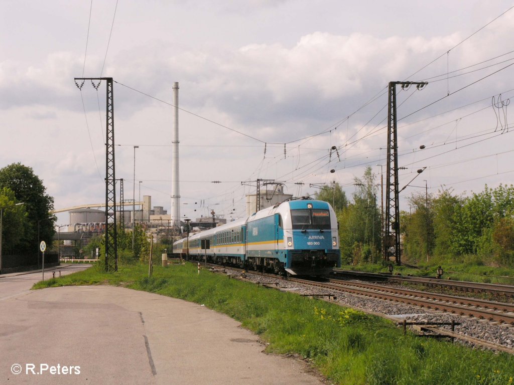 183 003 verlsst Regensburg mit Alex nach Mnchen. 03.05.08